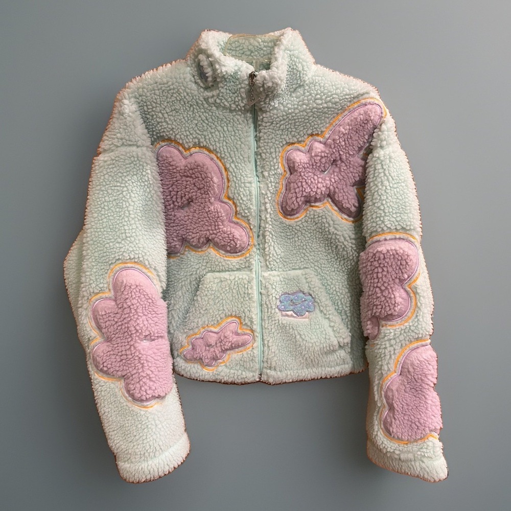 Y2K Softgirl Nike Jacket Mint Foam Sz M Project Uphoria Sherpa Fleece Clouds